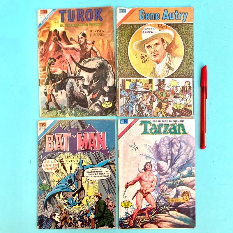 Lote de 4 Cómics Clásicos de Editorial Novaro: Turok, Gene Autry, Bat-Man y Tarzán (Años 70)