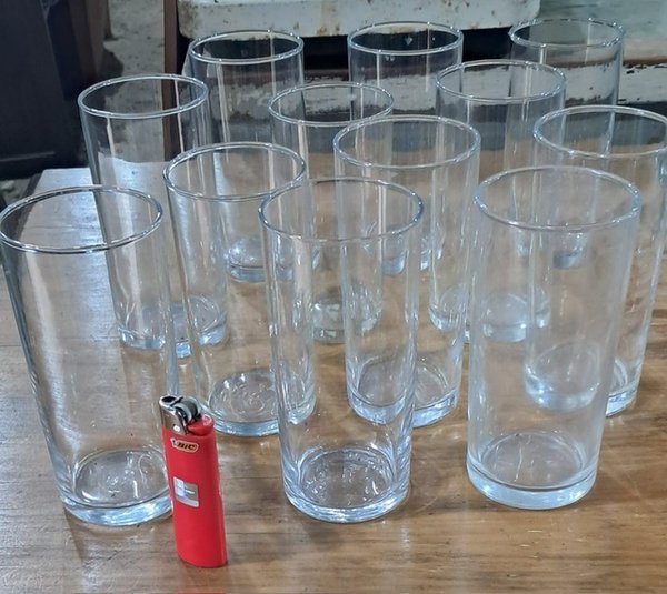 12 Vasos Altos Transparentes de Vidrio