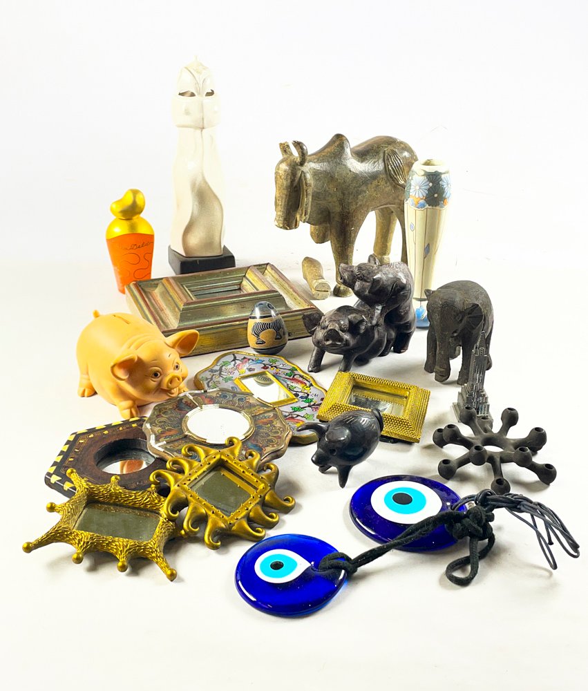 Lote Figuras Decorativas y Espejos Vintage