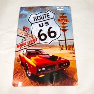 Chapa Decorativa Rectangular "Route 66" con Coche Clásico Rojo - imagen 2