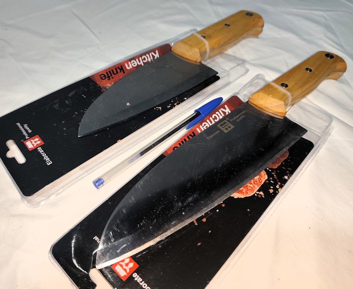 Juego de 2 Cuchillas de Cocina Acero Grabado, Mangos Remachados
