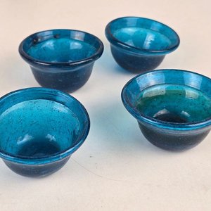 Juego de Té Turco en Bronce, Madera y Vidrio Azul - imagen 7