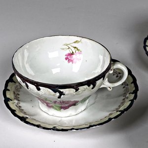 Juego de 11 Piezas de Porcelana Alemana para Té: Tazas y Platillos con Flores Rosas - imagen 4