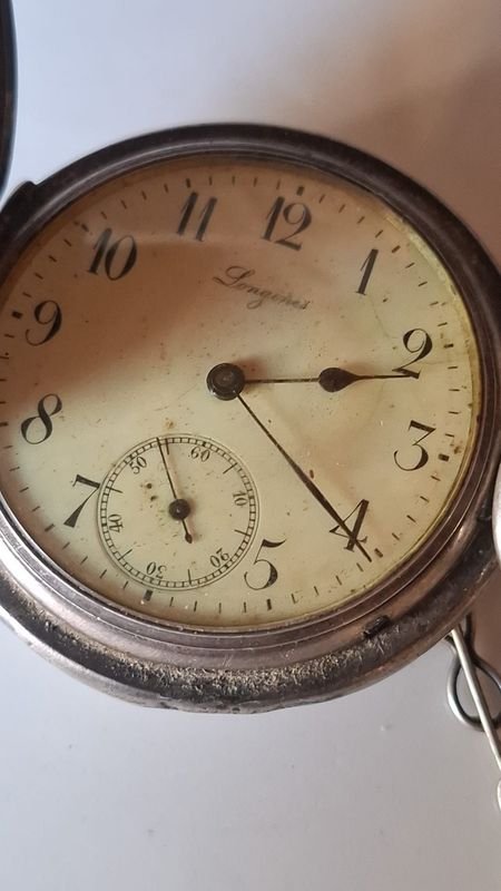 Reloj de bolsillo plata con cadena en mal estado - imagen 5