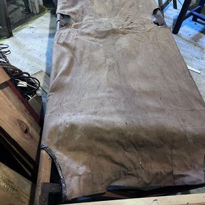 Antiguo Catre de Lona con Mesa Auxiliar de Madera - imagen 3