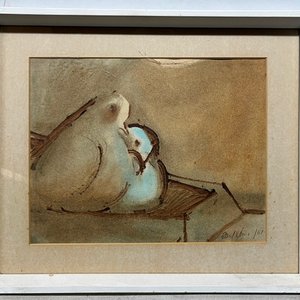 Acuarela "Palomas" de Clarel Neme, Firmada y Fechada 1961 - imagen 2