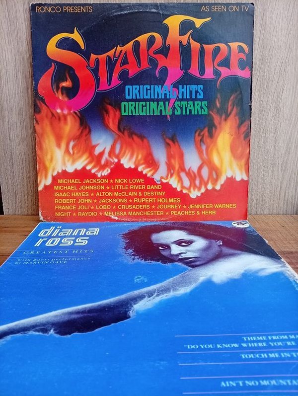 Lote de 2 Vinilos LP: "Greatest Hits" de Diana Ross y "Star Fire" con Michael Jackson, Journey y más
