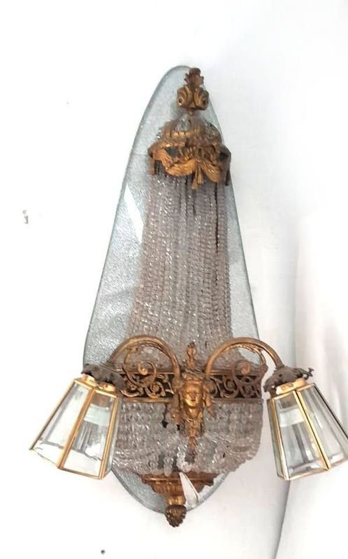 Aplique de Pared Antiguo en Bronce y Cristal - imagen 9