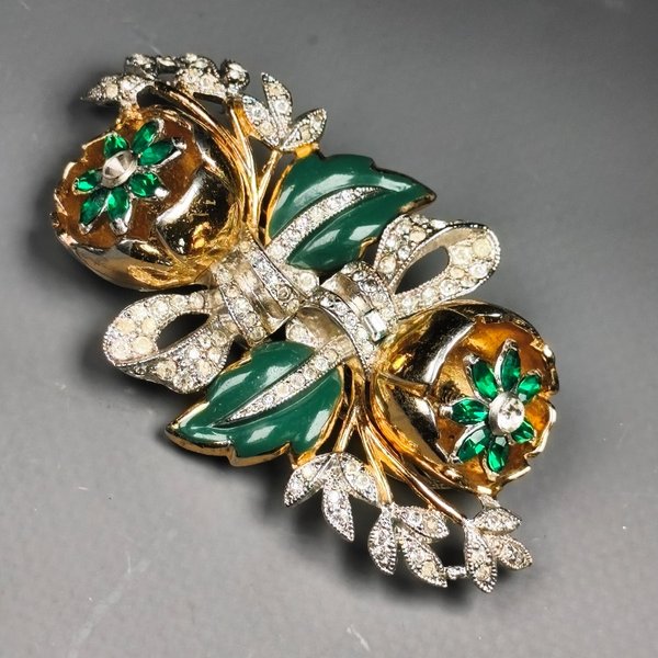 Broche Vintage "Coro Duette" Floral con Clips y Montura