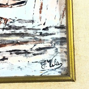 Pintura al Óleo sobre Cerámica: Barcos en Dique Seco, 31x23 cm - imagen 3