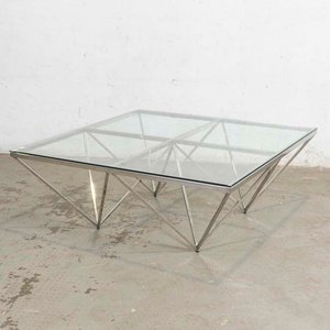 Lote siguiente: Mesa de Living Diseño Base Cromada Tapa Vidrio