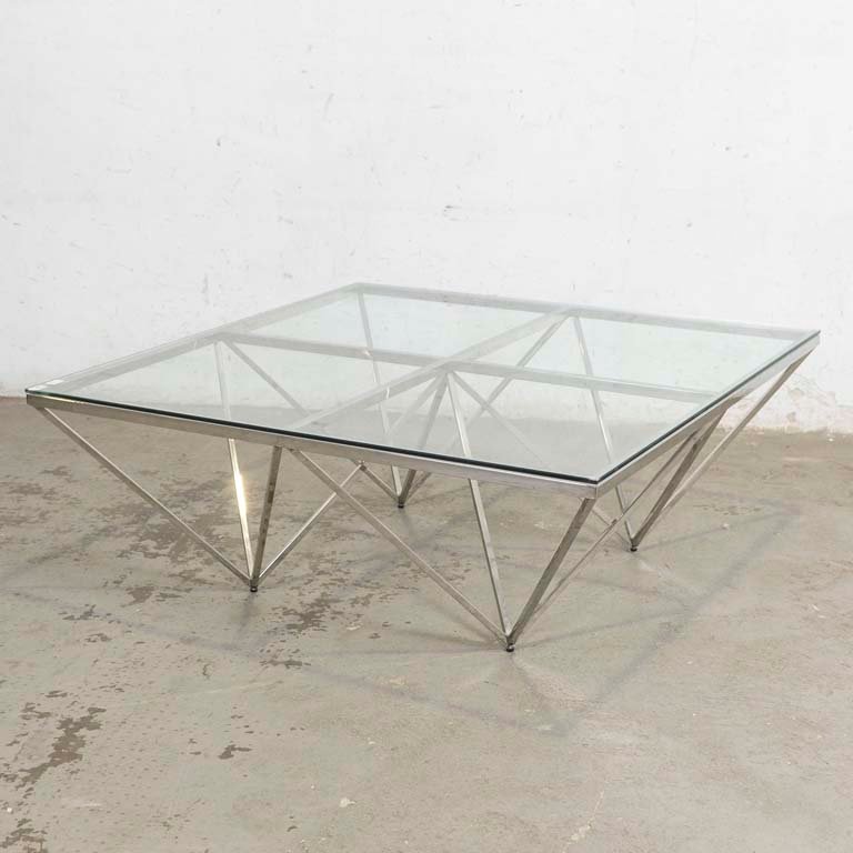 Mesa de Living Diseño Base Cromada Tapa Vidrio