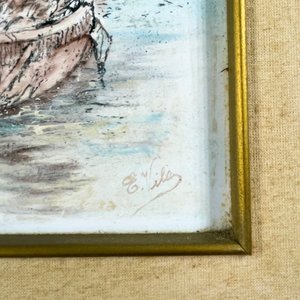 Oleo sobre Cerámica: Barcos de Pesca en el Puerto - imagen 3