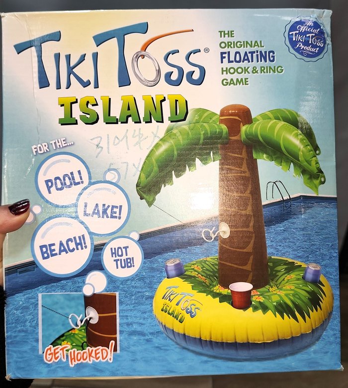 Inflable Tiki Toss Island para Piscina con Apoya Vasos, Juego de Anillos Nuevo en Caja