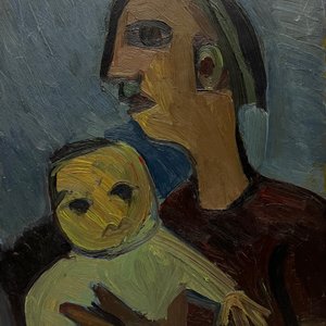Oleo "Mujer con niño" de Miguel Angel Pareja, 1950 - imagen 1
