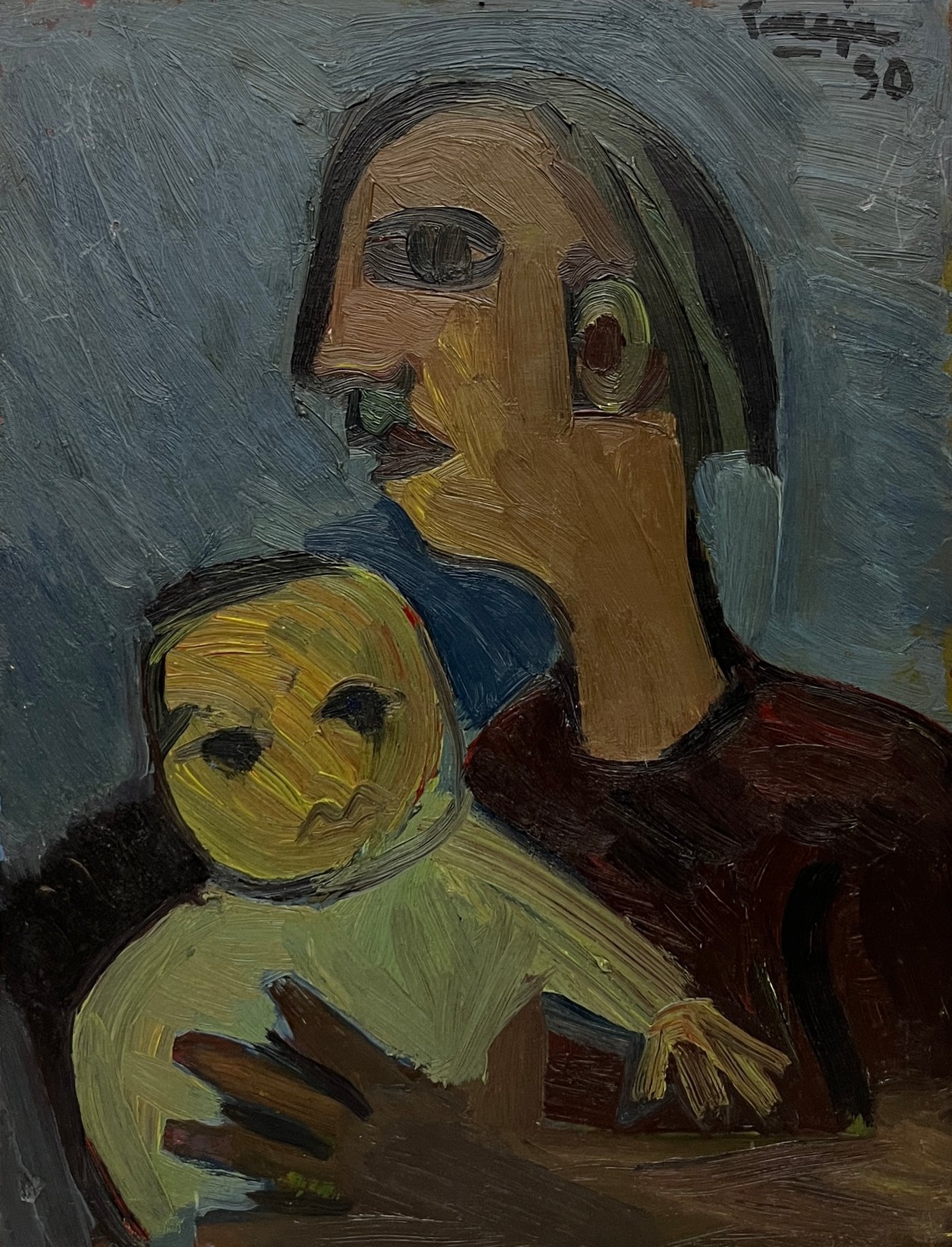 Oleo "Mujer con niño" de Miguel Angel Pareja, 1950