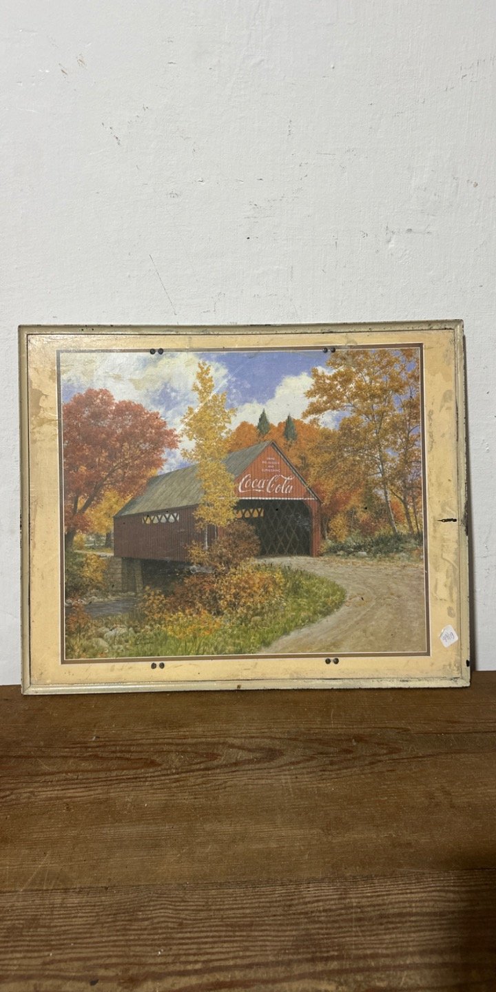 Cartel Metálico Coca-Cola Puente Cubierto Otoño