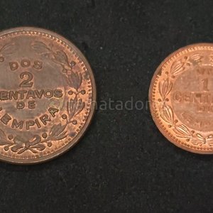 Dos Monedas de Honduras: 1 y 2 Centavos de Lempira (1956, 1992) - imagen 2