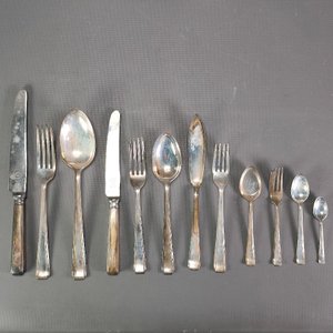 Juego de 148 Piezas Cubiertos Ingleses Art Decó de Alpaca Bañada en Plata - imagen 11