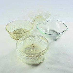 Conjunto de 5 Piezas de Vidrio Hialino Tallado: Centro de Mesa y Ensaladera - imagen 1