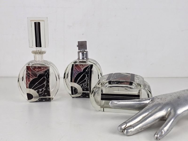 Lote de 3 Frascos Antiguos Estilo Art Decó