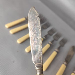 Juego de Cubiertos Antiguos con Mangos de Pasta y Virola de Plata - imagen 3