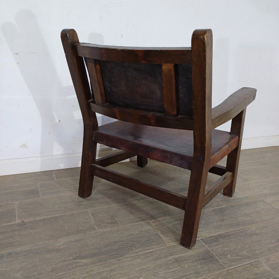 Silla de madera con asiento de cuero y respaldo de zuela - imagen 4