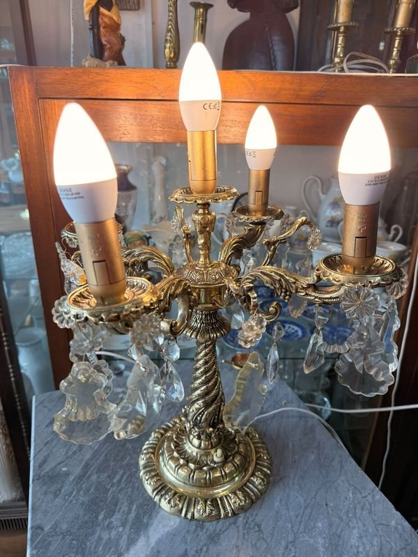 Candelabro de Mesa Dorado con 5 Luces y Caireles de Cristal - imagen 1