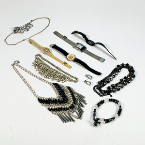 Lote de 10 piezas de fantasía: gargantillas, caravanas, collares y 4 relojes de pulsera para dama - imagen 2
