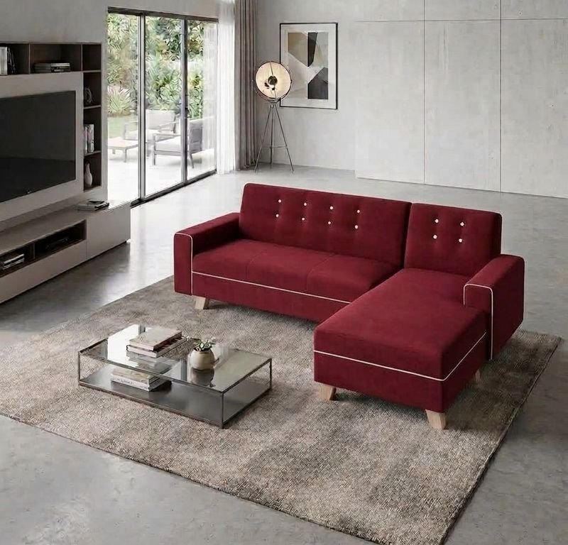 Sofá Chaise Longue Rojo con Ribetes Blancos