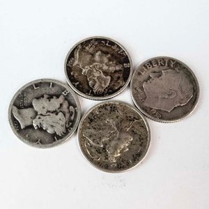 4 Monedas de Plata de Estados Unidos: 10 Centavos de 1952 y Tres de 1935 - imagen 1