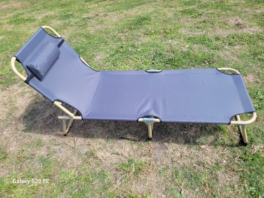 Catre Plegable para Camping - Tela Gris y Caños Beige