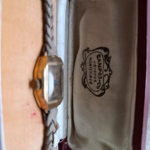 Reloj Antiguo de Dama Chapado en Oro con Correa de Cuero Trenzado y Boleta de Compra 1944 - imagen 5