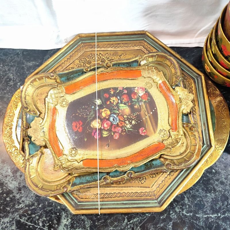 Lotes de recipientes decorativos en madera pintados a mano - imagen 5