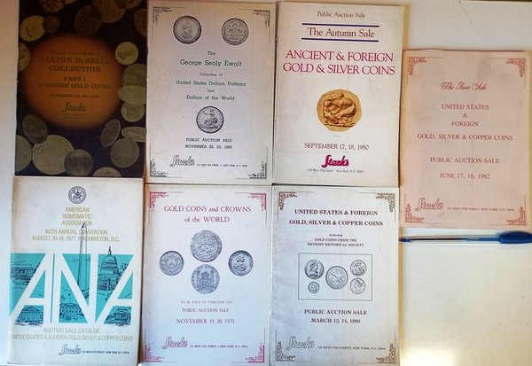 7 Catálogos de Subastas Numismáticas Americanas: Monedas de Oro, Plata y Cobre