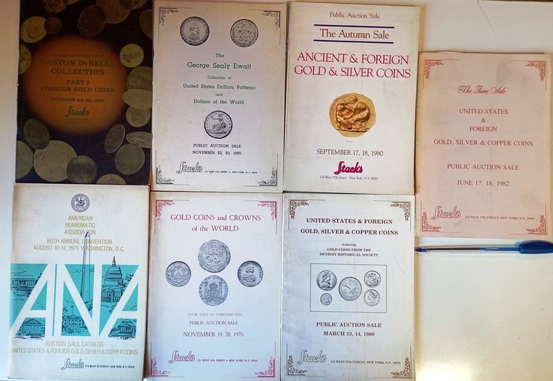 7 Catálogos de Subastas Numismáticas Americanas: Monedas de Oro, Plata y Cobre
