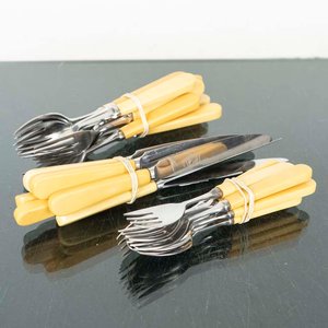 Juego de 25 Cubiertos con Mangos Tipo Marfil y Detalle de Marca Coricama Inoxid - imagen 1