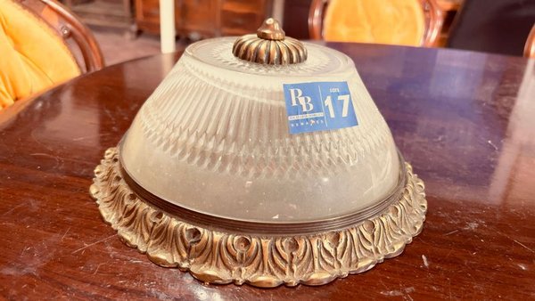 VINTAGE PLAFON VIDRIO Y BRONCE - Artículo de vidrio y bronce antiguo - imagen 3