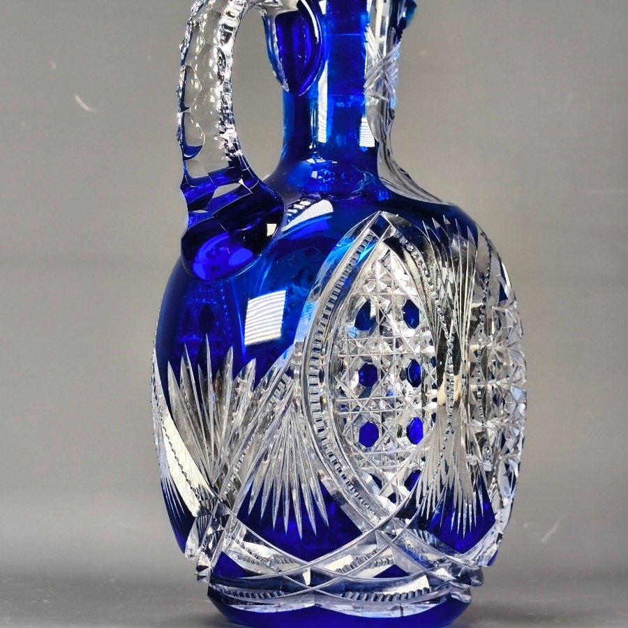 Botellón de cristal tallado en tonos hialinos y azul - imagen 10