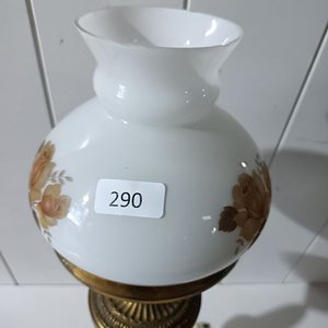 Lámpara Antigua de Bronce con Tulipán de Opalina Decorada - imagen 9