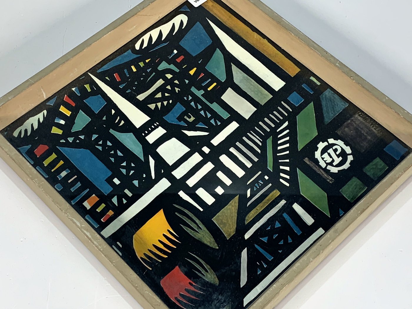 Cuadro abstracto multicolor en tinta sobre papel, firmado por Witold Janowski
