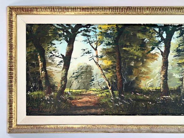 Cuadro al óleo: Paisaje campestre con camino y árboles, firmado - imagen 1
