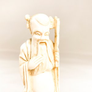 Talla de Marfil Antigua: Figura de Buda con Base - imagen 2