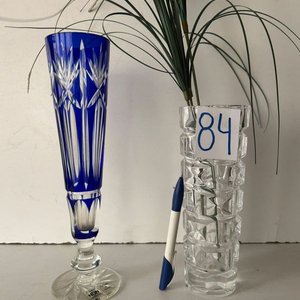Juego de 2 Floreros de Cristal Tallado Azul y Transparente - imagen 3