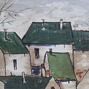 Óleo "Techos Verdes" del artista Ruano, París - imagen 5