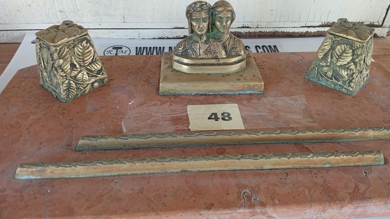 Antiguo tintero en bronce para escritorio - imagen 2