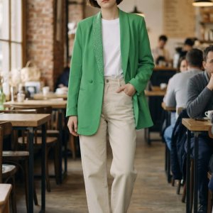 Blazer Verde Esmeralda Oversize con Detalles de Strass - Talle M - imagen 1