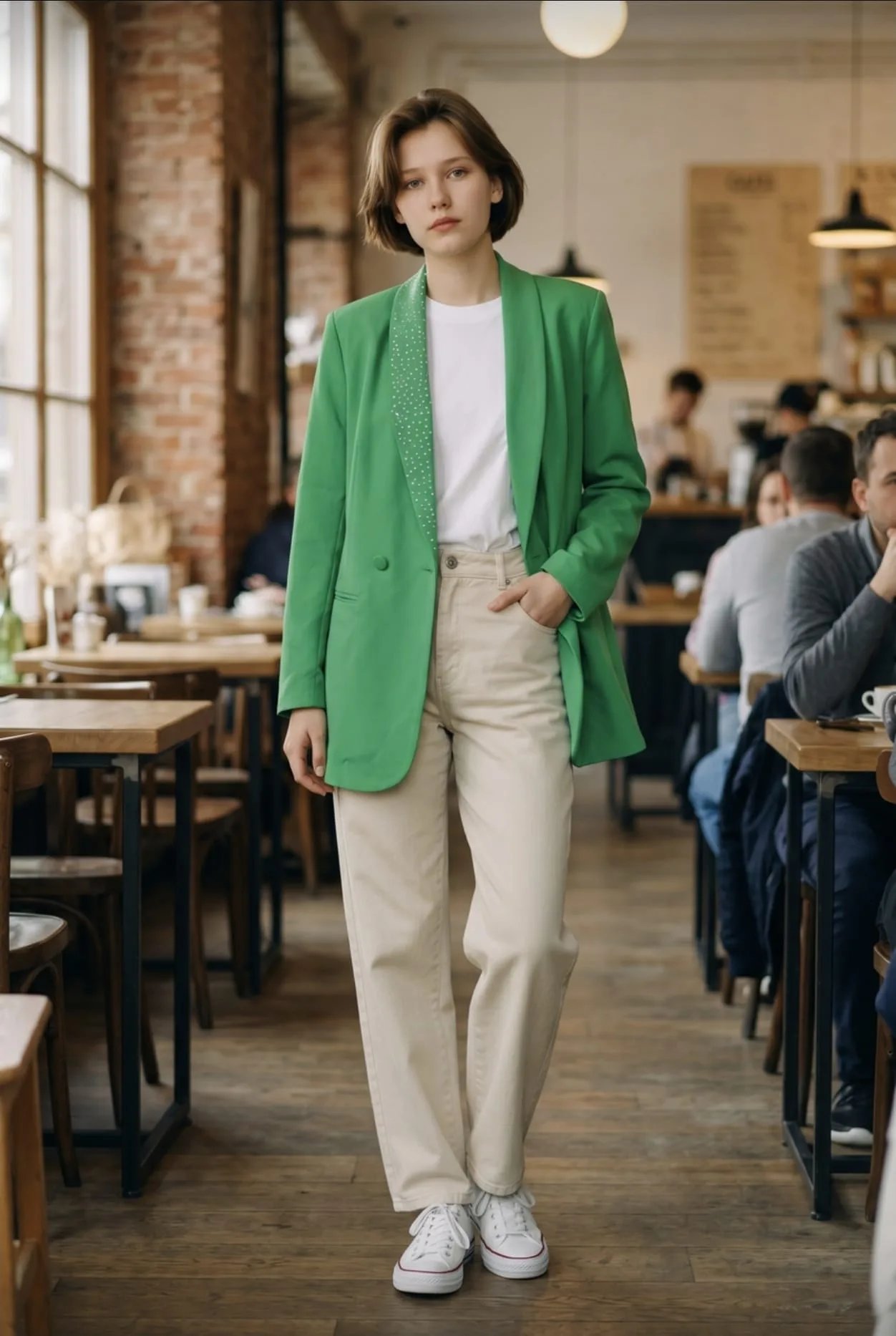 Blazer Verde Esmeralda Oversize con Detalles de Strass - Talle M