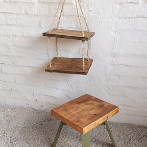 Macetero Colgante Rústico y Mini Taburete de Madera - imagen 3