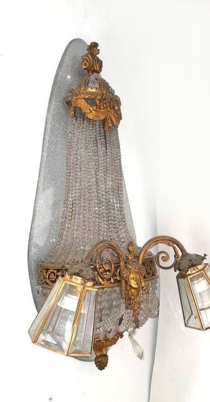 Aplique de Pared Antiguo en Bronce y Cristal - imagen 4